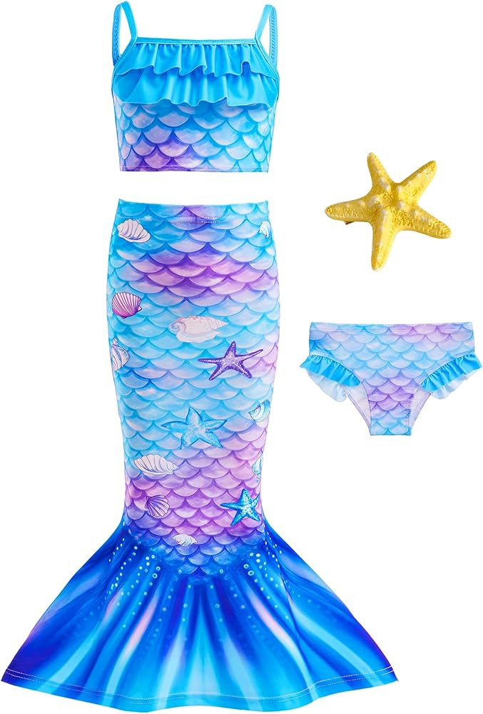 Little Girls 4pcs Swimsuit Bathing Suits Bikini Set with Princess Skirt for Kids Toddler Swimwear | Amazon (US)
