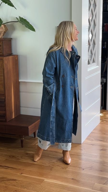 I bought this denim trench the SECOND I saw it (not part of my Madewell partnership). It’s excellent – drapes really well, layers really well, and is so much more me than a classic trench. I can dress it up like I did here or down (Soccer games? Sure!). Those are the kitten heeled booties I love, too. (My kids were very confused why the heels were so tiny and they naturally loved that they were called “kittens”.)

#LTKSeasonal #LTKover40 #LTKstyletip