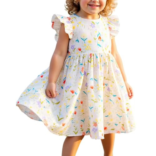 Little Bitty Toddler Flower Girl Dress Boho Style for Weddings Parties Light Yellow Floral Summer Spring Wear Sundress 2T | Amazon (US)