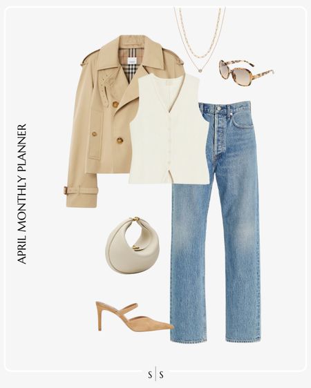 Monthly outfit planner: APRIL: Spring looks | knit vest, straight jeans, cropped trench coat, heel mule sandal pumps, classic handbag, tortoise sunglassess

See the entire calendar on thesarahstories.com ✨ 


#LTKstyletip