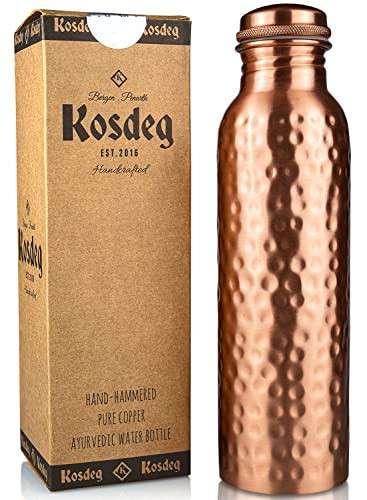 Kosdeg Copper Water Bottle - 34 Oz Extra Large - A Hammered Ayurvedic Pure Copper Vessel For Drinking - Drink More Water, Lower Your Sugar Intake And Enjoy The Health Benefits Immediately | Amazon (US)