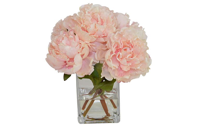Pink Peonies in Glass Vase - Faux - The French Bee | One Kings Lane
