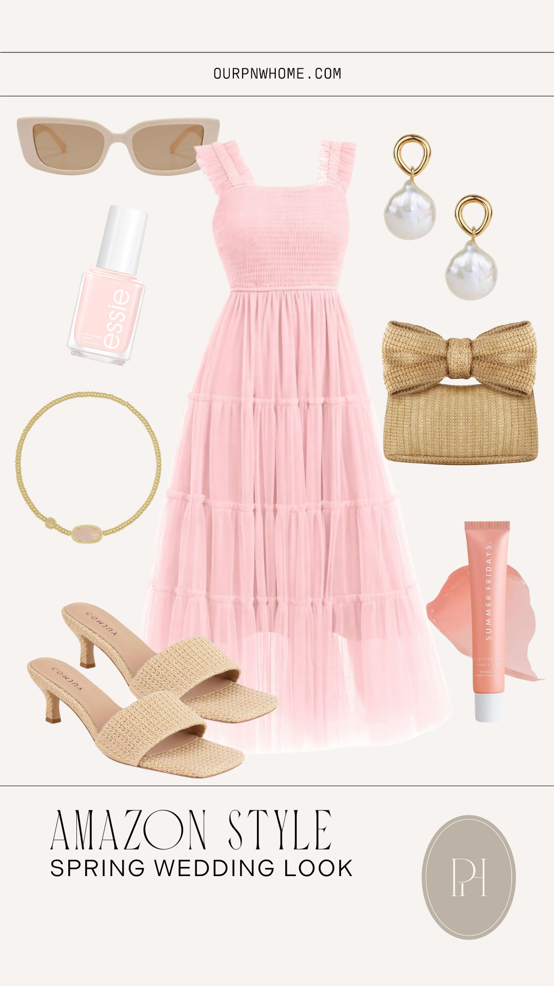 Amazon finds that are super cute to wear to a spring wedding!

Wedding guest look, wedding guest dress, wedding guest outfit, spring wedding look, spring wedding outfit, Easter dress, Mother's Day dress, white sunglasses, spring fashion, spring style, spring looks, spring outfit, pearl earrings, pink nail polish, bow handbag, raffia clutch, straw clutch, tan handbag, pink lip balm, tan sandals, high heeled sandals, gold bracelet, pink stone bracelets, pink midi dress, tulle dress, pastel pink dress 

 #LTKgrwm #LTKootd #LTKWedding