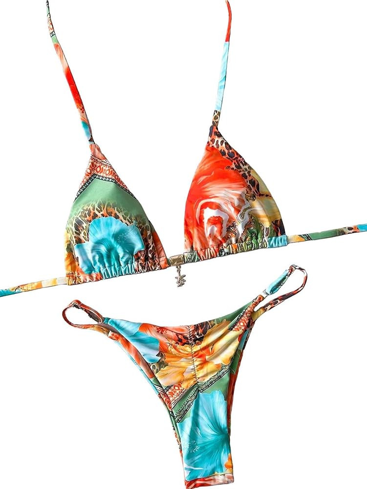 Tainehs Women's Brazillian Triangle Thong Bikini Set Sexy String Two Piece Swimsuit Bathing Suit | Amazon (US)