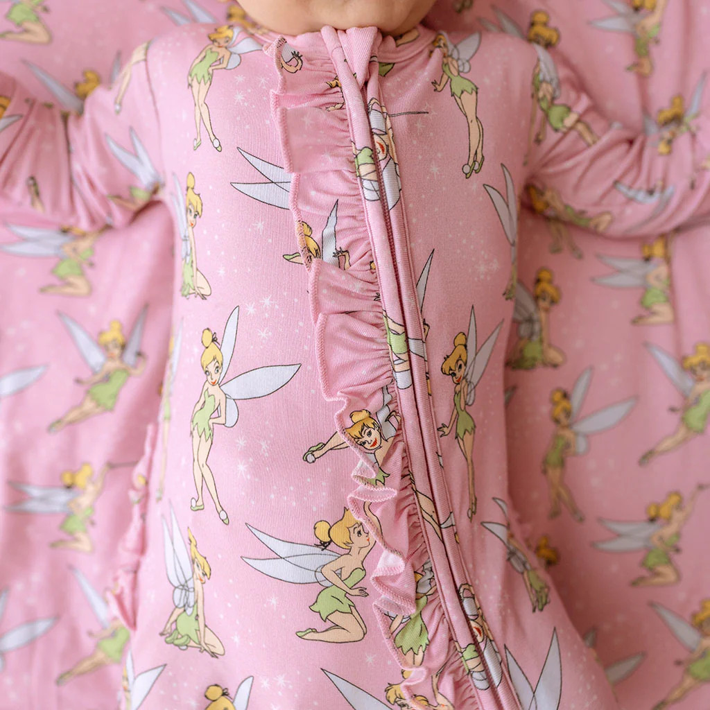 Fairy Pink Long Sleeve Disney Tinker Bell Footie Ruffled Zippered One Piece | Posh Peanut\u00ae | Posh Peanut