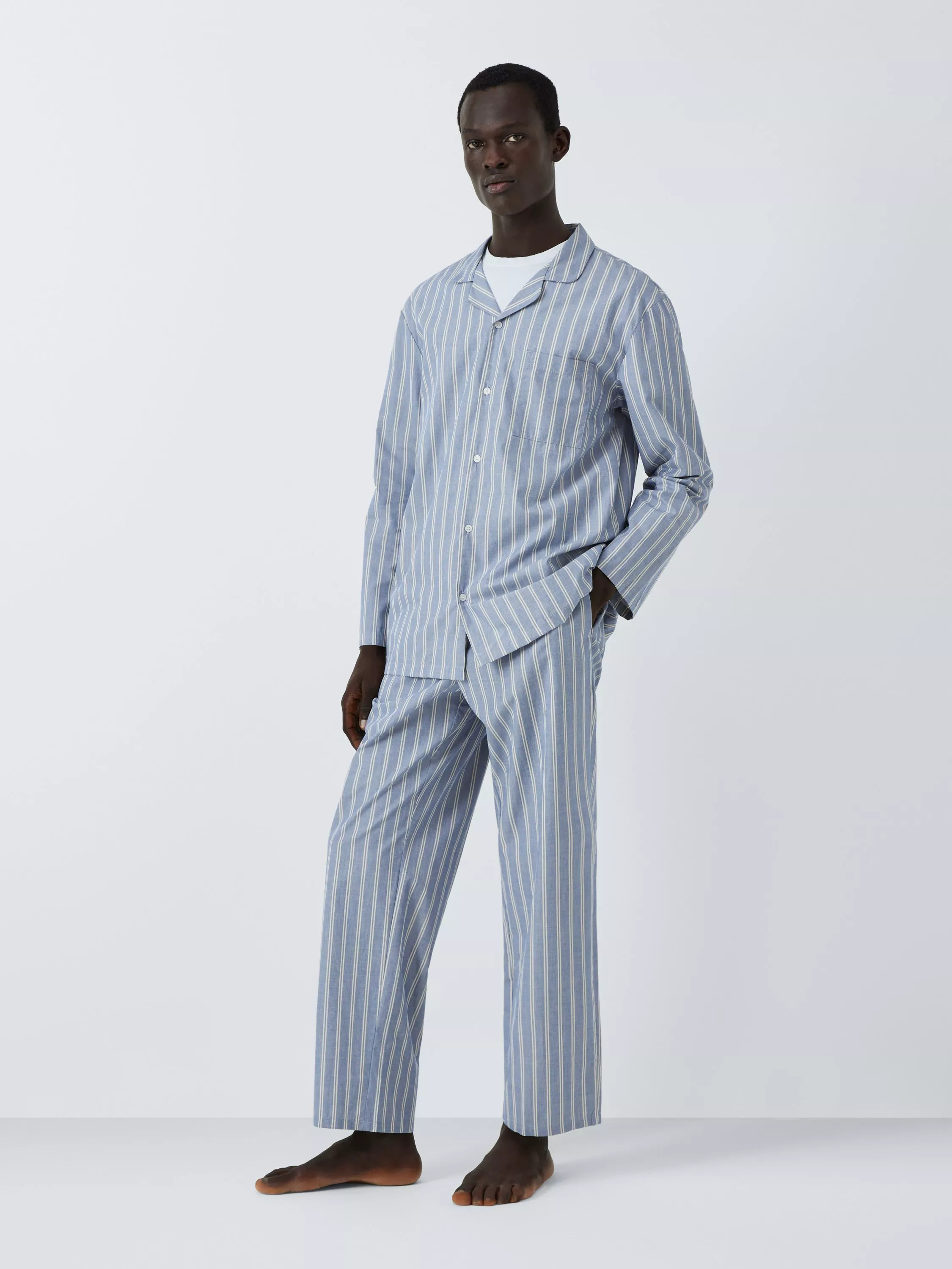 John Lewis Organic Cotton Stripe Pyjama Set, Blue Mid | John Lewis (UK)