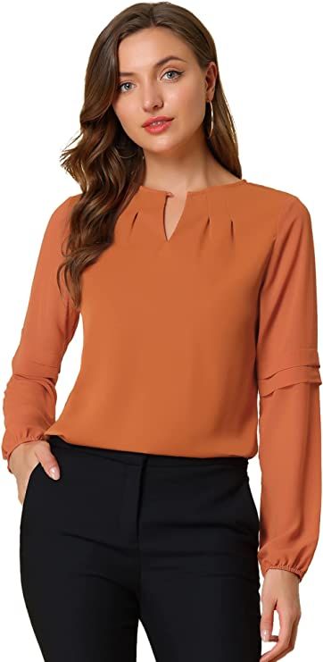 Allegra K Women's Work Office Chiffon Shirt Semi Sheer Long Sleeves Keyhole Neck Elegant Blouse T... | Amazon (US)