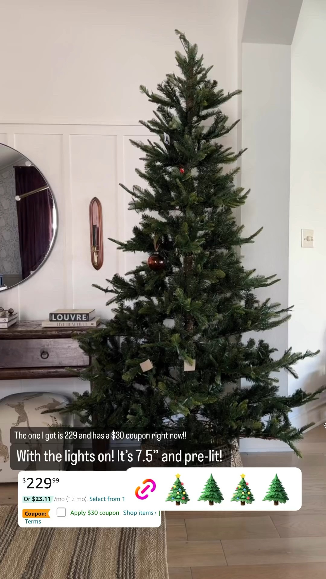 I’m loving my Tree ! Like can you even believe it’s Artificial let alone from Amazon like what? It’s the perfect height also ! Standing at 7.5ft it fits perfectly in my foyer and doesn’t feel too crowded. I have the best of Both worlds for years to come and it looks soo realistic, being pre-lit is also a  major time saver when it comes to holiday decorating . The quality of this artificial Christmas tree is top tier it’s an absolute must have at an affordable price like I’m obsessed 🤎
I’ve linked the exact tree down below click to get it before Christmas 
#holidaydecor #christmasdecor #homedecor #falldecor #artificialtree #christmastree

#LTKHoliday #LTKhome #LTKHolidaySale