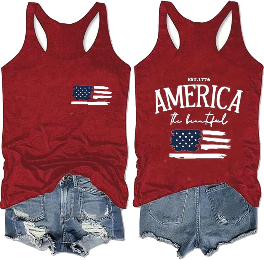 USA Tank Tops Women Funny 4th of July Outfits Shirts Sleeveless Patriotic T Shirt American Flag G... | Amazon (US)