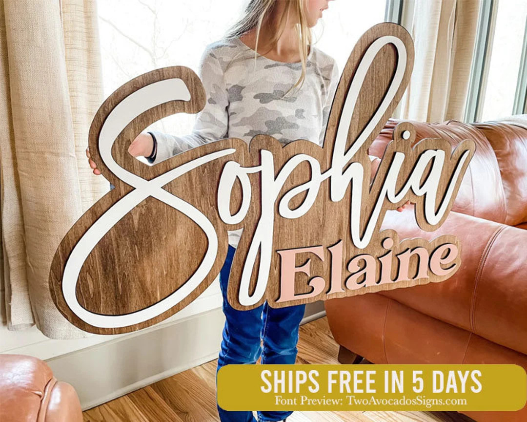 Large wood name sign, nursery name sign, boho nursery sign , above crib cut out, layered baby nam... | Etsy (US)