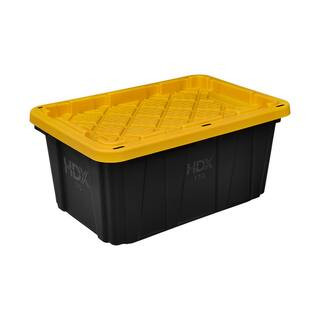 17 Gal. Tough Storage Tote in Black with Yellow Lid | The Home Depot