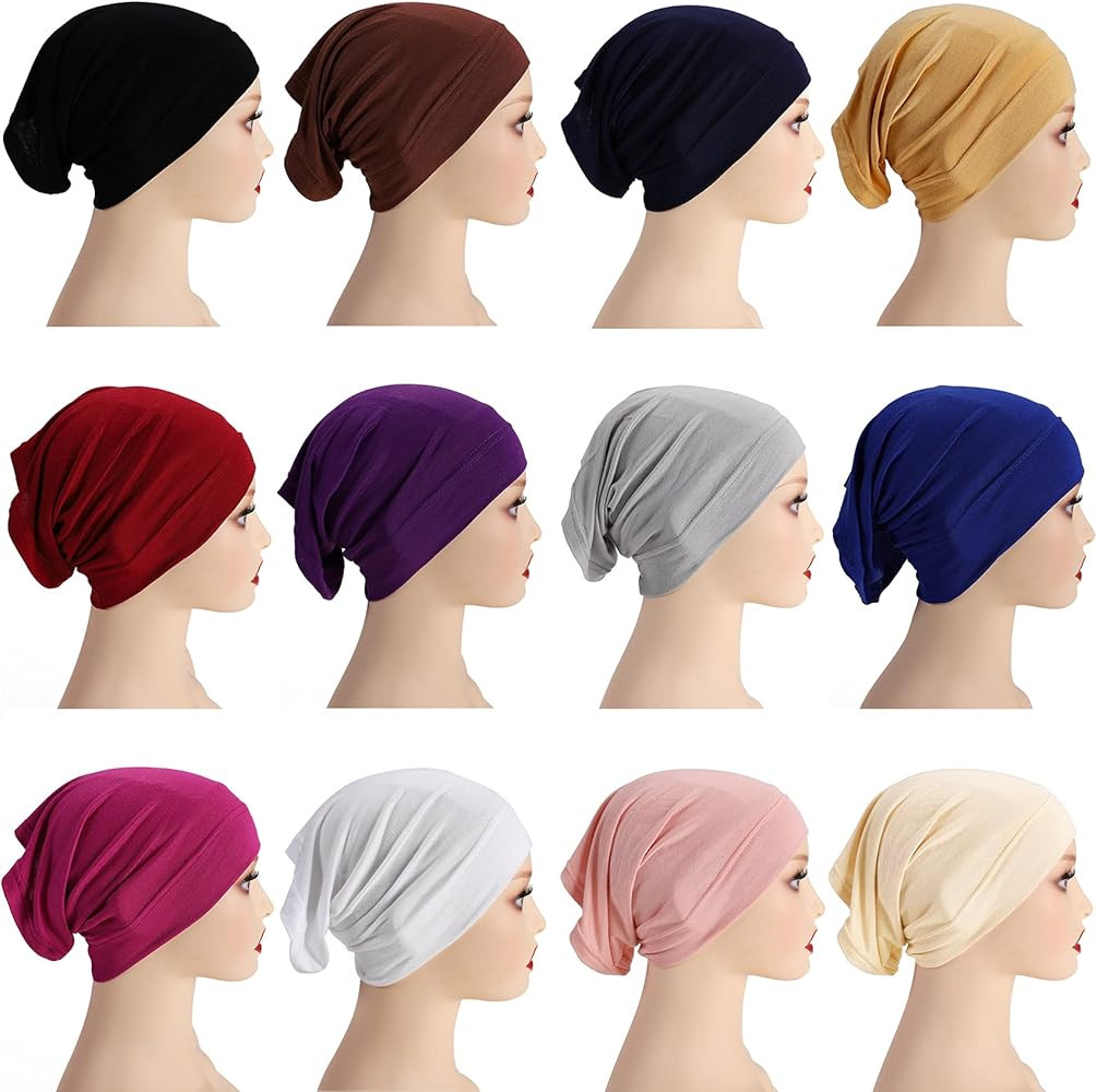 Messen 12 Pieces Under Scarf Hijab Cap for Turban Head Wraps Scarf Solid Color Hijab Tube Unisex ... | Amazon (US)