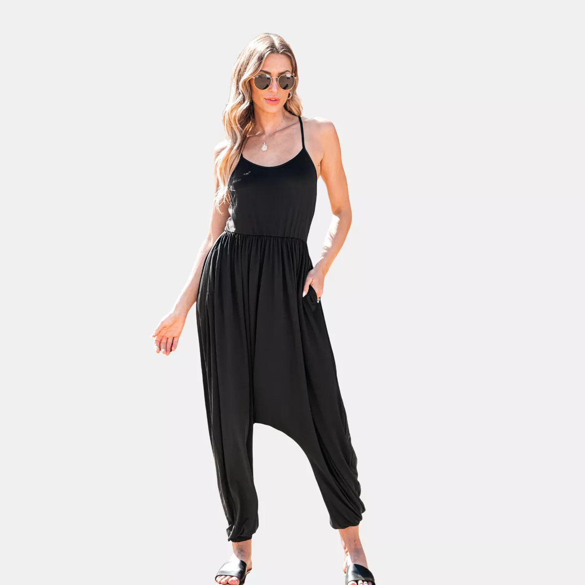Women's Black Scoop Neck Sleeveless Loose Tapered Leg Jumpsuit - Cupshe | Target