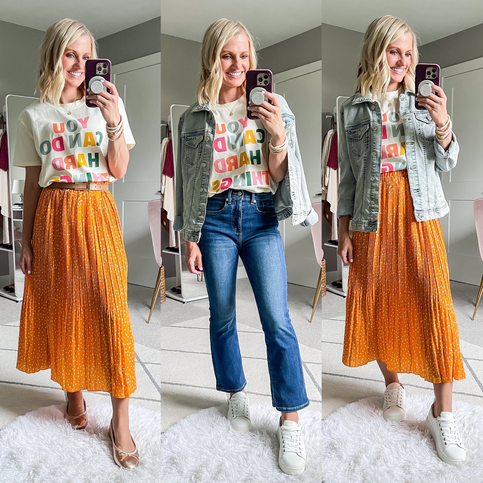 Teacher capsule wardrobe outfits! 
T-shirt- small || skirt- small || jeans- 24/petite (size down) || denim jacket- small 

#LTKWorkwear #LTKStyleTip #LTKFindsUnder50