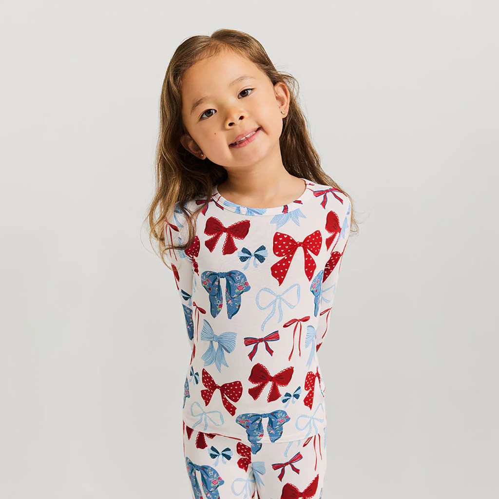 Bows White Long Sleeve Martha Classic Pajama Set | Posh Peanut\u00ae | Posh Peanut