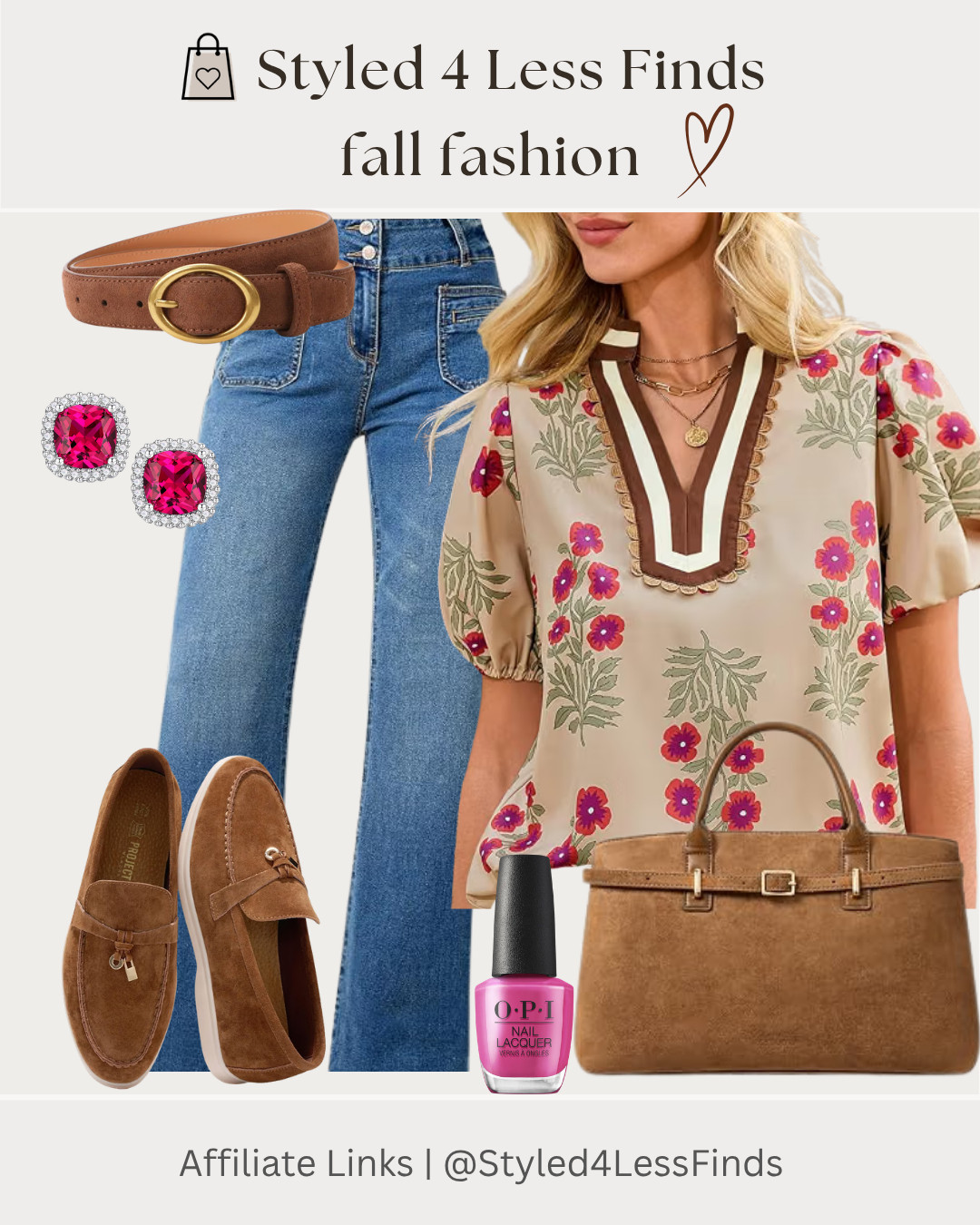 One of my favourite fall formulas: classic denim + a pretty printed top + rich cognac accessories. This combination feels polished, timeless and so easy to wear all season long. Add a pop of pink with your nails for that unexpected little detail! 💕

✨ Style Tip: When wearing a floral or patterned top, pull one of the deeper tones from the print into your accessories—like this cognac belt, loafers and handbag. It instantly makes the whole outfit feel pulled together. 

 #LTKcanada #LTKfall #LTKover50style