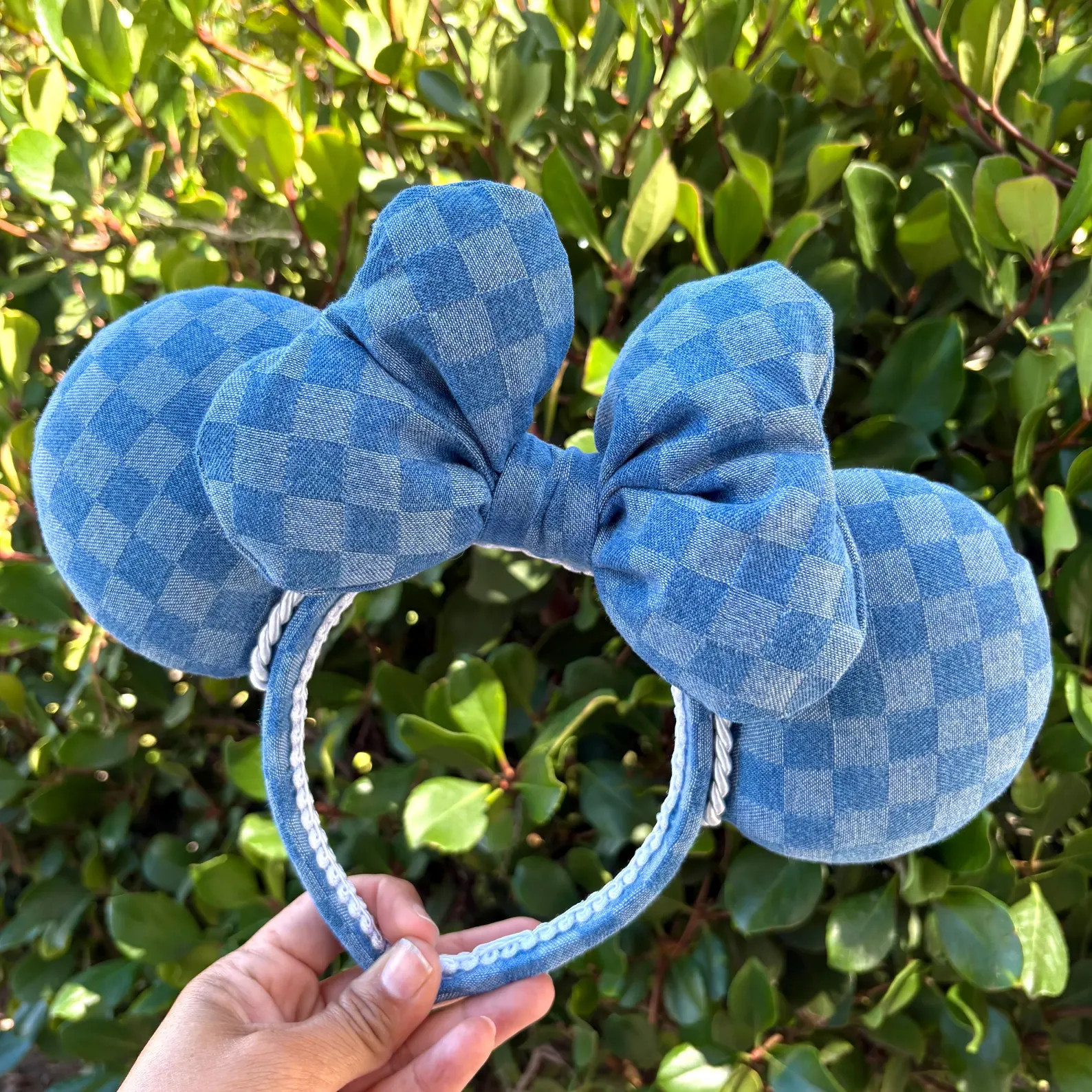 Denim Checkered Minnie Ears - Etsy | Etsy (Global)