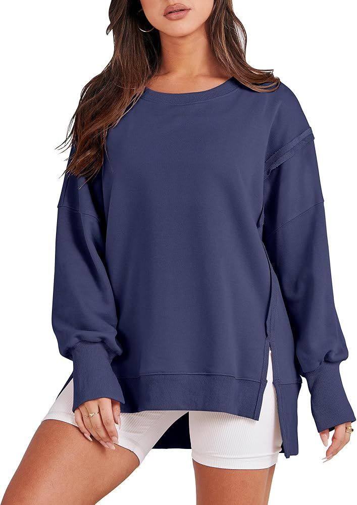 ANRABESS Women's Oversized Sweatshirt Crew Neck Long Sleeve Casual Slit Sloucthy Pullover Top Fal... | Amazon (US)