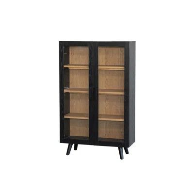 Oak Wood And Glass Cabinet With 3 Shelves | Wayfair North America