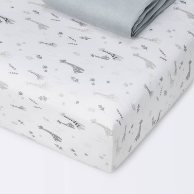 Fitted Jersey Crib Sheet - Cloud Island™ Giraffes/Dark Gray 2pk | Target