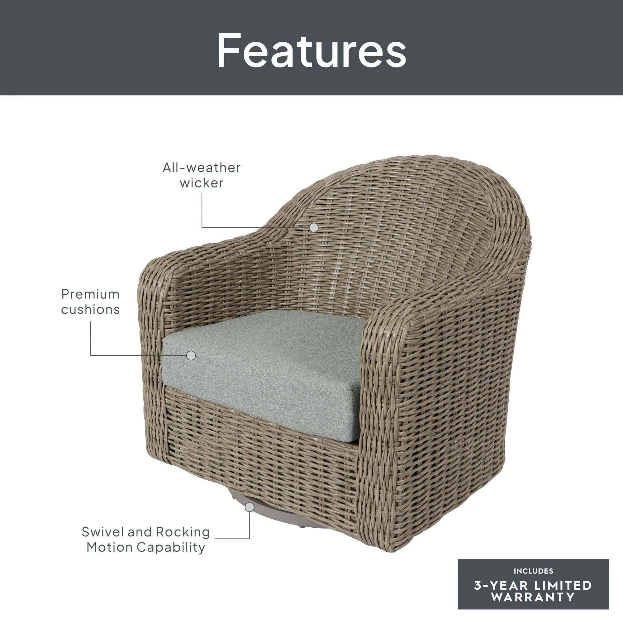 Better Homes & Gardens Bellamy Wicker Outdoor Swivel Lounge Chair with Cushion and Protective Cov... | Walmart (CA)