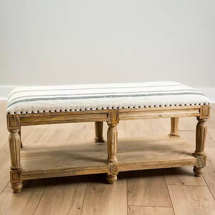 Blue Stripe Mango Wood Bench | Kirkland's Home