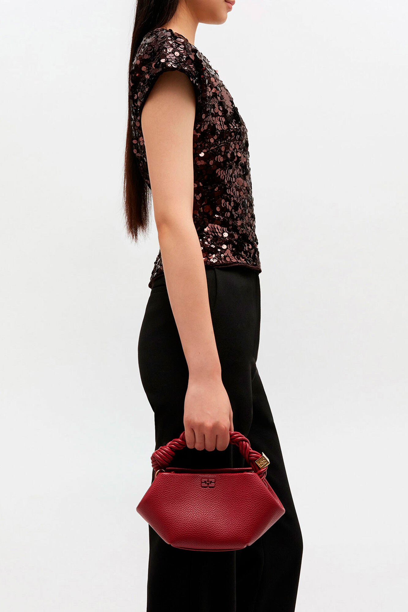 Burgundy Grained Mini Bou Bag | Ganni