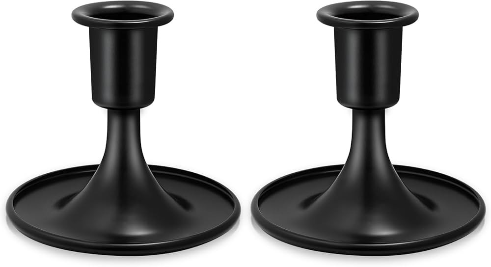 Candlestick Holders 2 PCS Short Metal Taper Candle Holders, KSWING Black Candle Stick Holders Set... | Amazon (US)