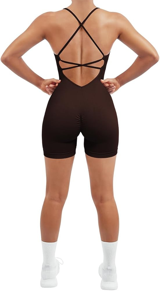 SUUKSESS Women Strappy Romper Seamless Jumpsuit Tummy Control Padded Sports Bra | Amazon (US)
