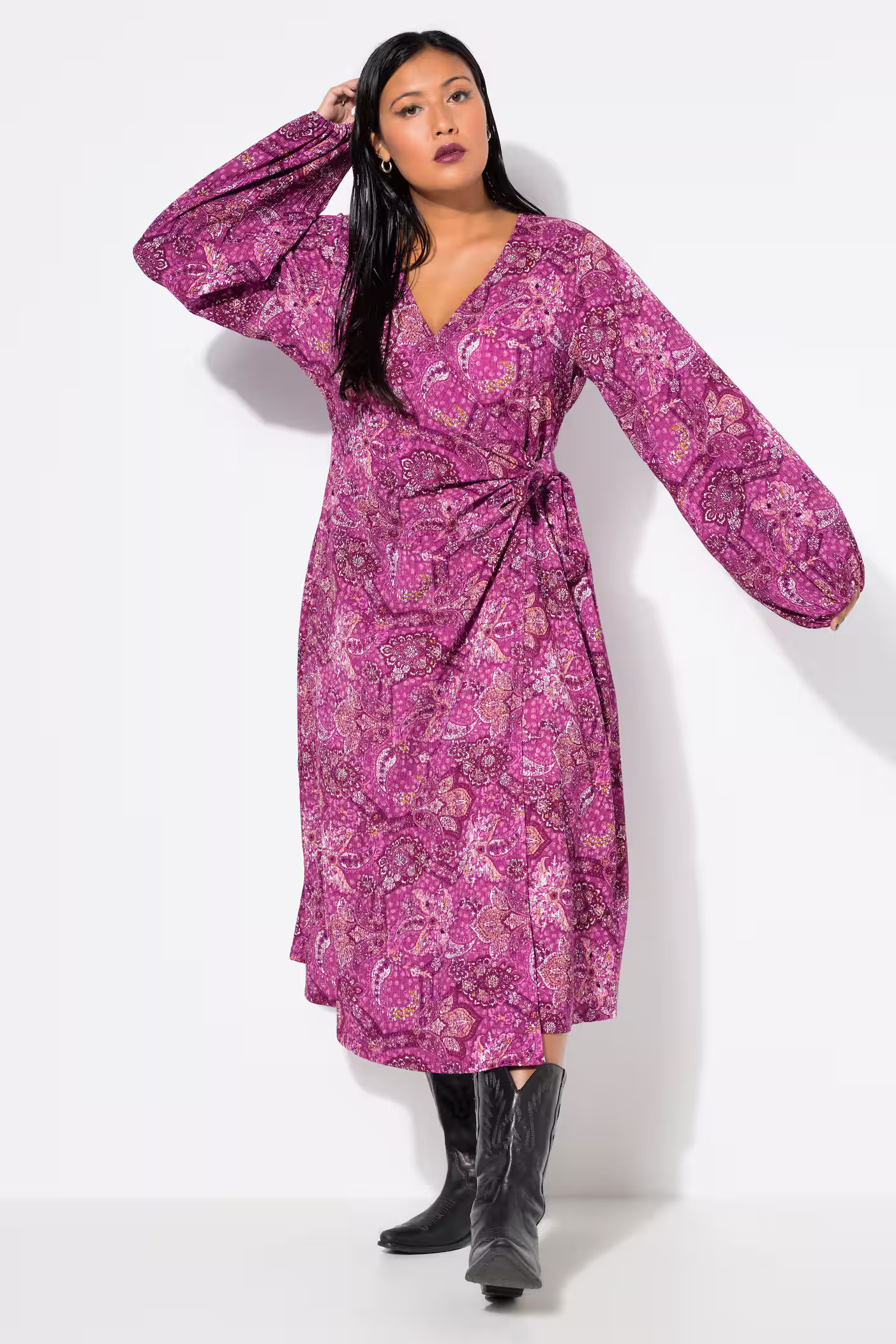 Paisley Long Sleeve Wrap Dress | Ulla Popken - US