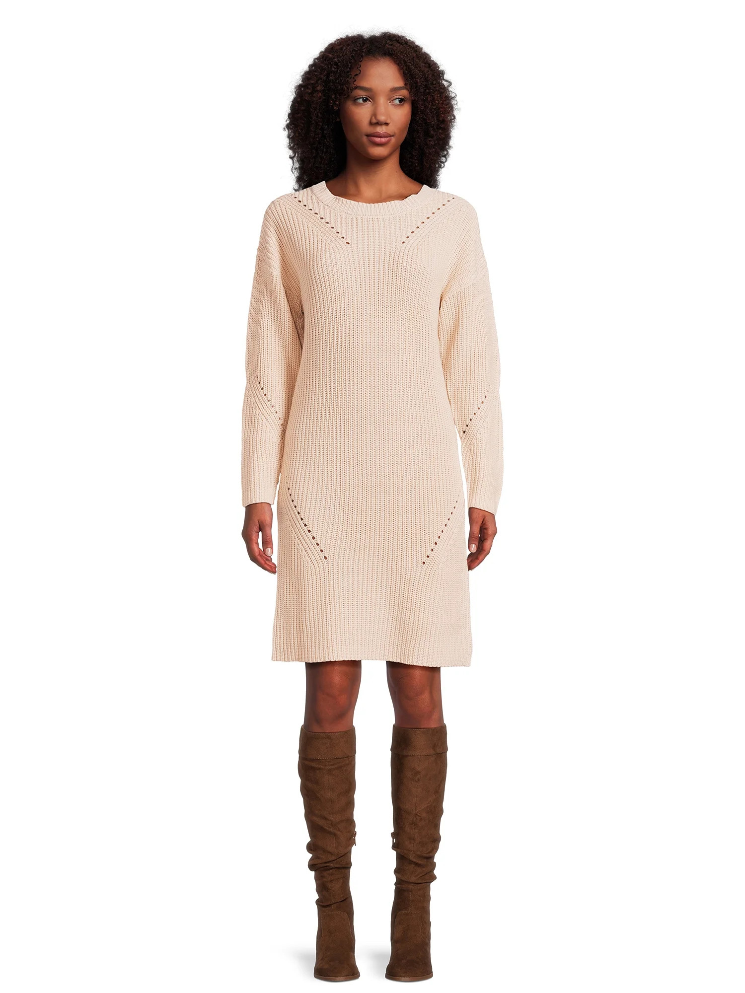 Time and Tru Women's Shaker Knit Sweater Dress, Sizes XS-XXXL - Walmart.com | Walmart (US)