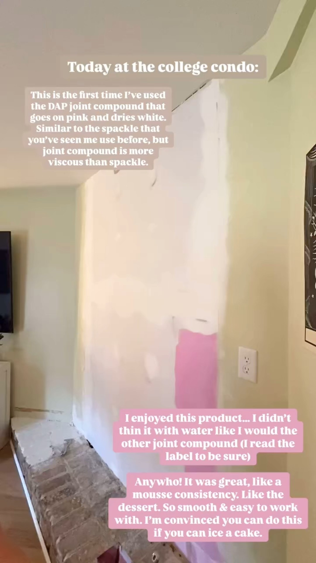 Goes on pink, dries white joint compound.

#LTKHome #LTKActive