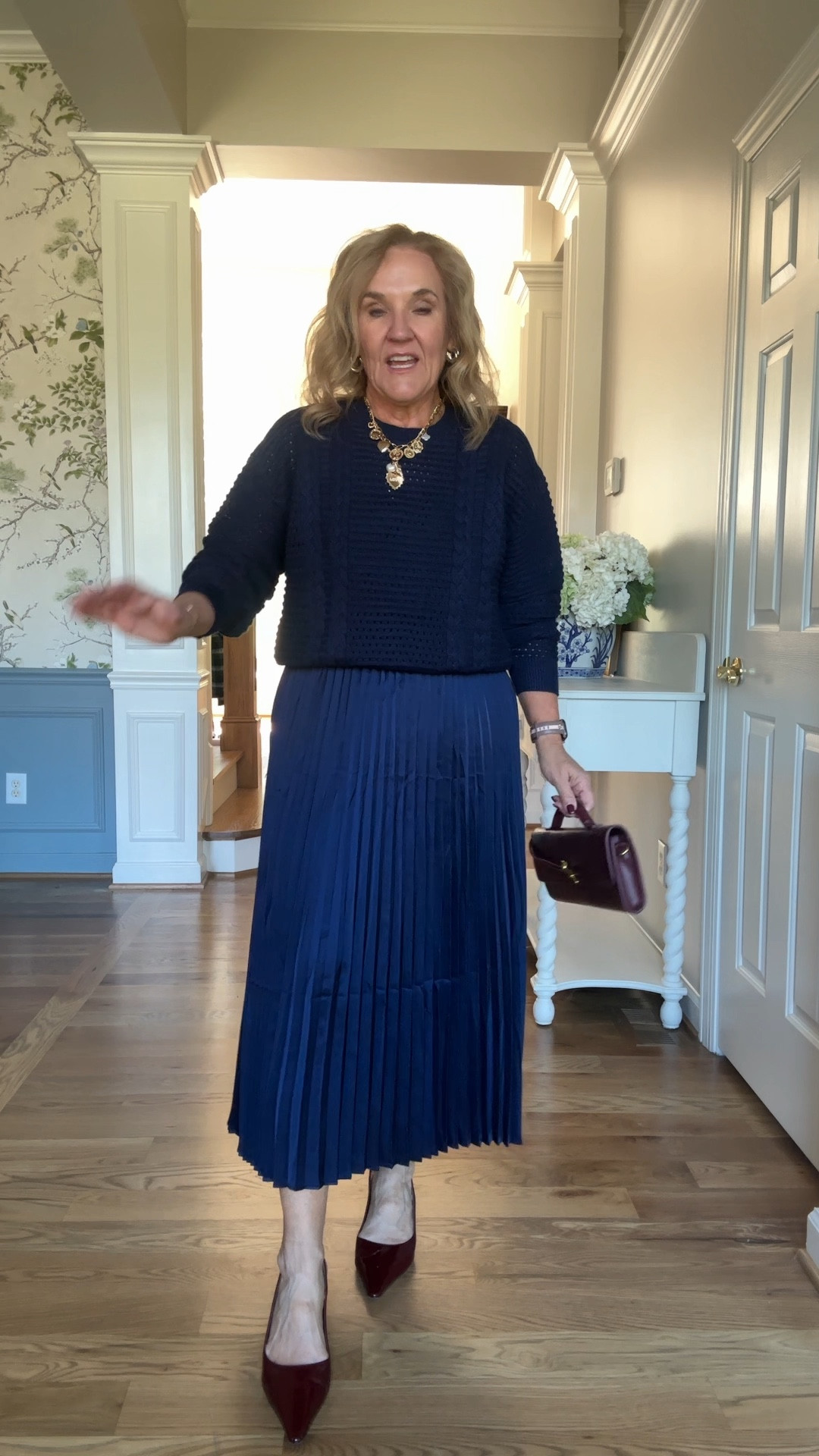 Navy dress that is actually two pieces. It’s a satin dress then the crocheted sweater that goes over the top. Wear it together or where it is separate.
I am in a size medium
Fall dress wedding dress dress Thanksgiving dress

#LTKOver40 #LTKFindsUnder100 #LTKHoliday