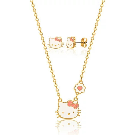 Sanrio Hello Kitty Girls Fashion Necklace Stud Earrings Jewelry Set - 18+3 (Pink) | Walmart (US)