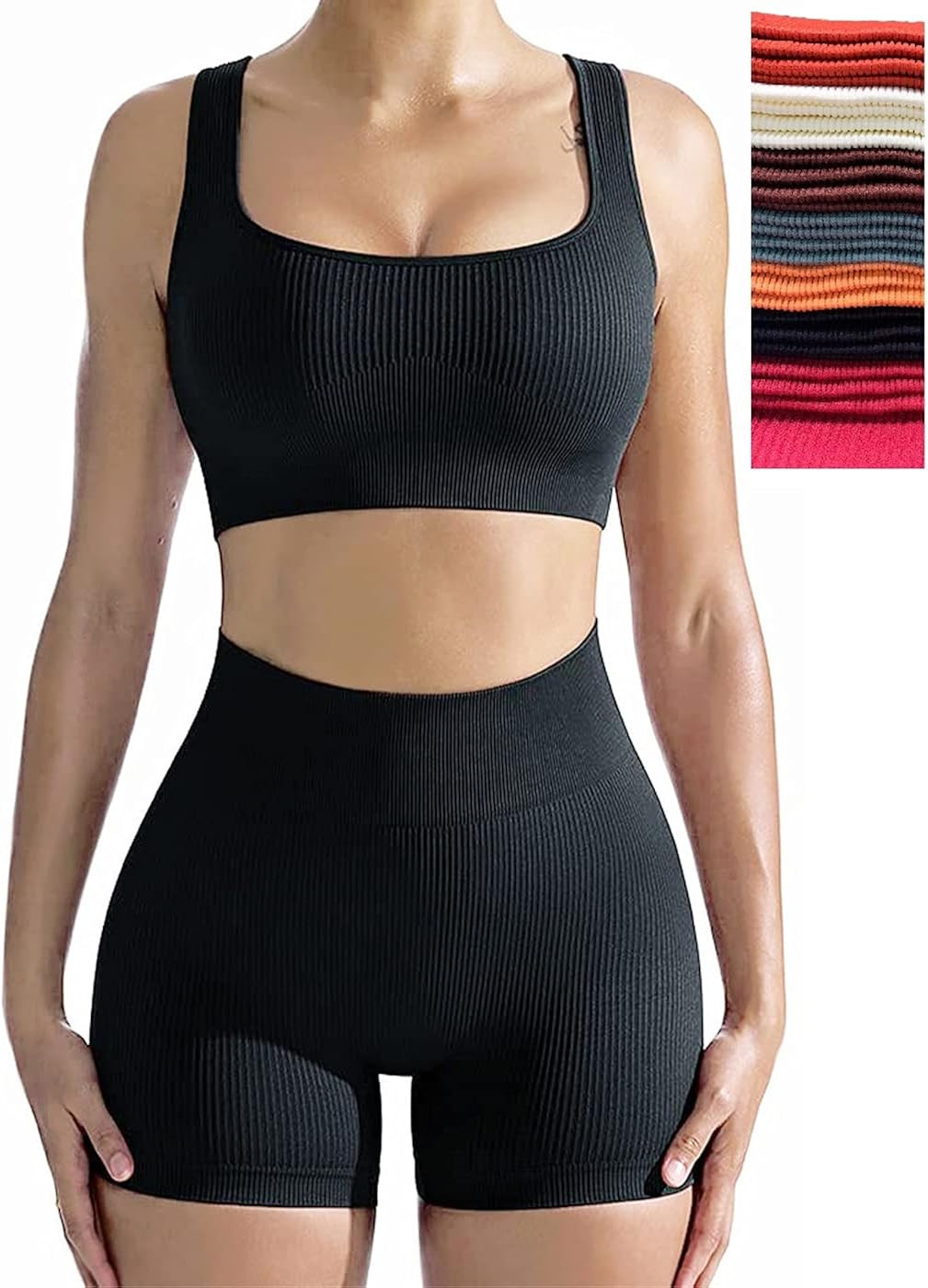 Workout Sets for Women, Seamless Crop Tops Leggings Matching 2 Pieces Outfits, Sexy Two Piece Yog... | Amazon (US)