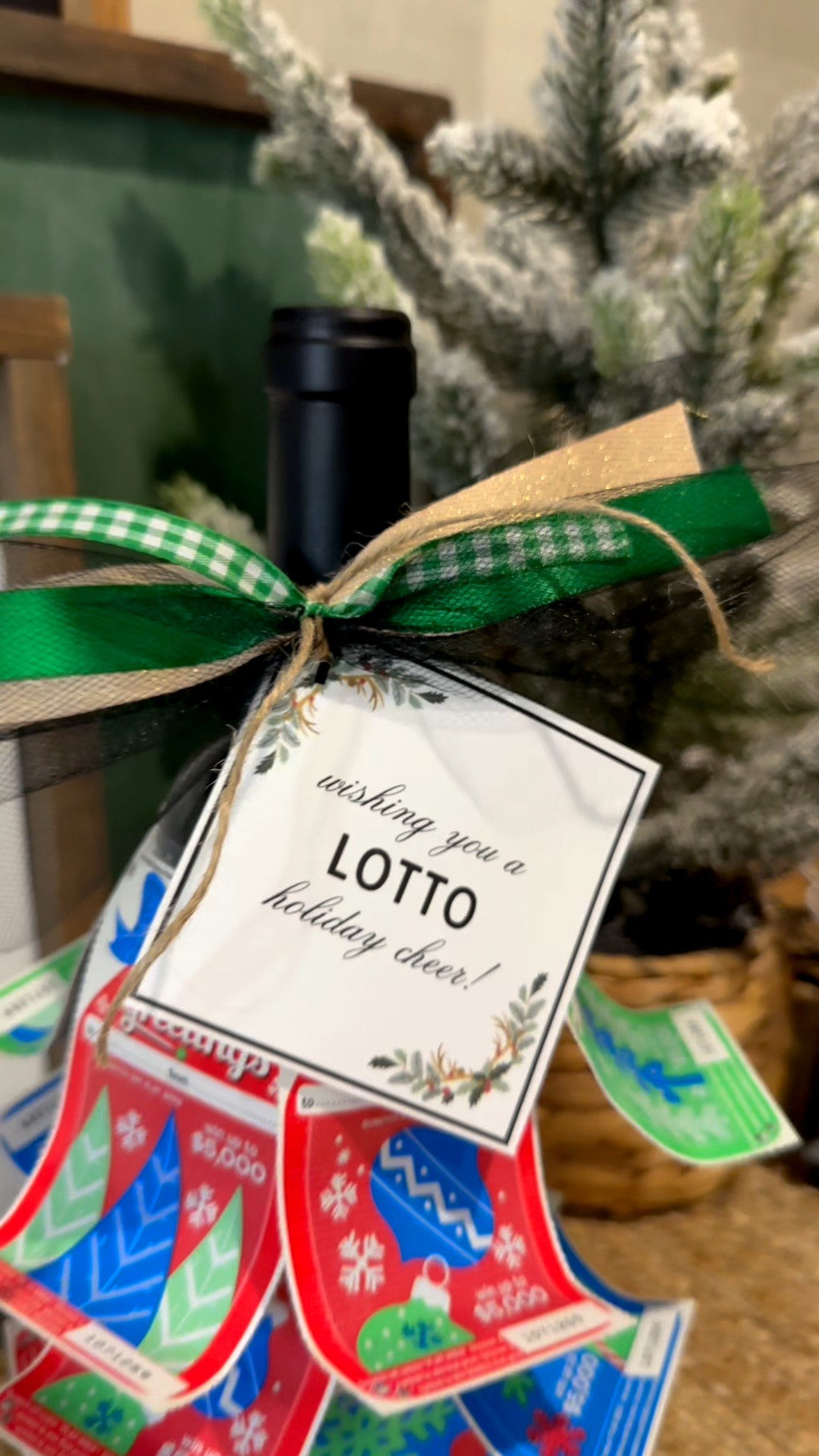 Last minute Christmas gift idea! This Lotto Holiday cheer tree is so fun & easy to create. You can recreate this using any bottle of your favorite beverage. I linked the gift tag, wines I love to gift & ribbons.  Follow along for more last minute Christmas gift ideas🎄🎁

#LTKSeasonal #LTKGiftGuide #LTKHoliday