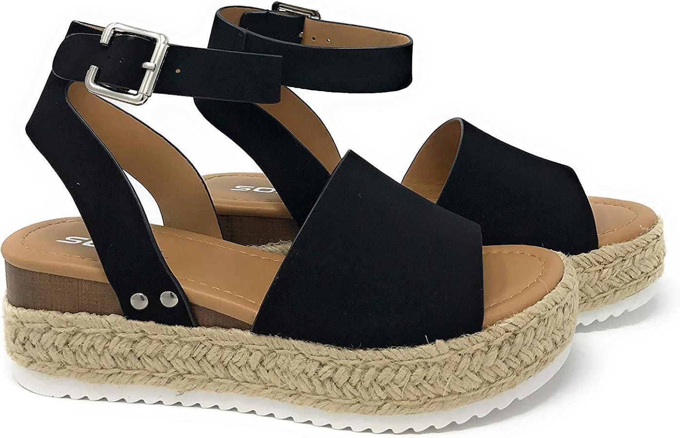 Soda Topic Open Toe Buckle Ankle Strap Espadrilles Flatform Wedge Casual Sandal | Amazon (US)