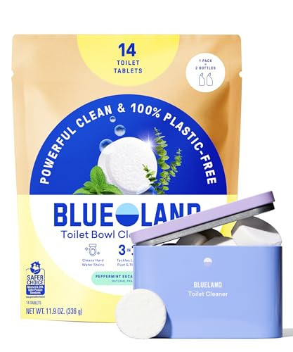 BLUELAND Toilet Bowl Cleaner Tablets, Starter Set, 14 Count with Tin, Peppermint Eucalyptus, Plastic-Free, No Harsh Chemicals, Plant-Based | Amazon (US)