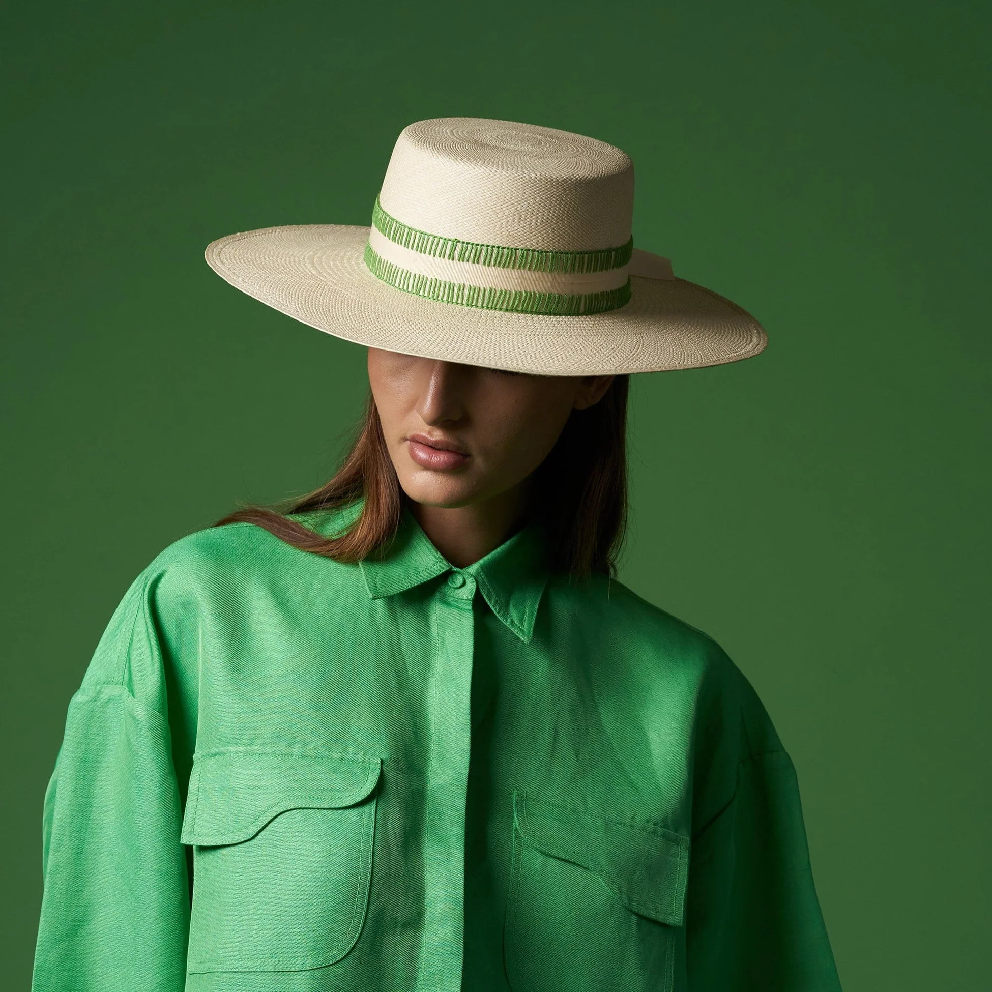 Mia - Wide Brim Embroidered Stitched Band Boater Panama Toquilla Straw Hat | Artesano | Artesano