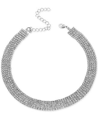 Silver-Tone Rhinestone Wide Choker Necklace, 13" + 3" extender, Created for Macy's | Macys (US)
