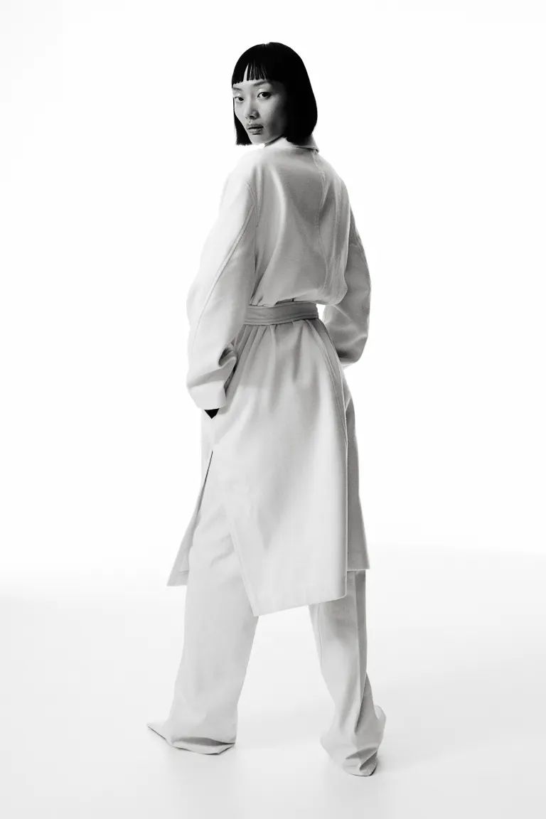 Tie-belt coat - White - Ladies | H&M GB | H&M (UK, MY, IN, SG, PH, TW, HK)