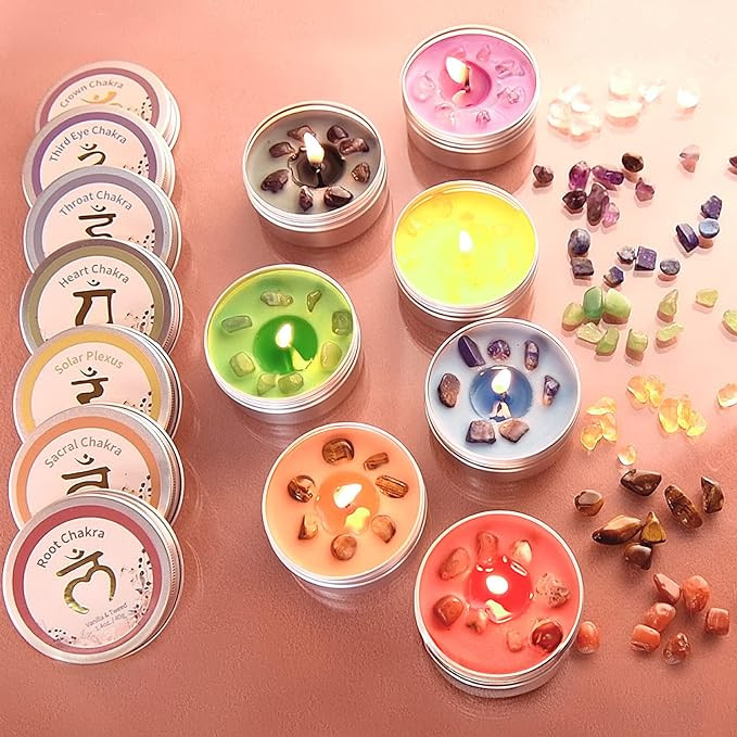 Chakra Candles Set of 7,Meditation Crystal Scented Candles Gift Set for Women, Spiritual Healing ... | Amazon (US)