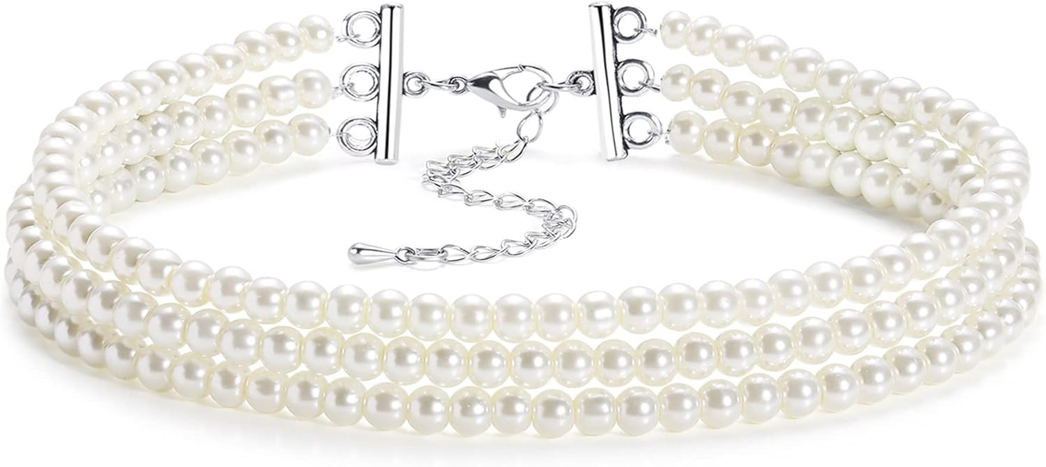 BABEYOND Round Imitation Pearl Choker Necklace Multi Strands Choker 20s Flapper Necklace Accessor... | Amazon (US)
