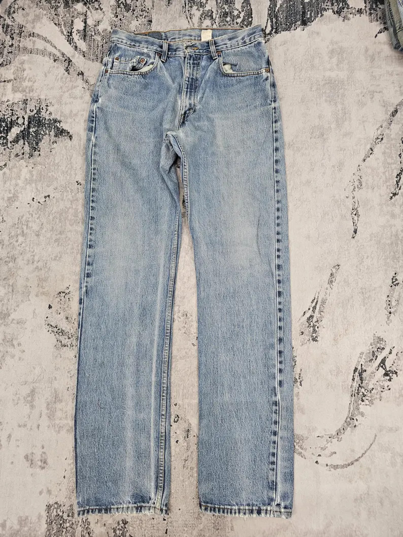 Vintage LEVIS 505 Regular Fit Faded Ripped Blue Jeans L0575 Size 32X35 | Etsy (US)