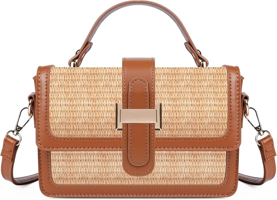Straw Crossbody Bags for Women, Vegan Leather Summer Handbag Small Trendy Beach Purse | Amazon (US)
