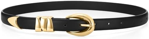 WHIPPY Women Skinny Leather Belt for Jeans Pants Dresses Ladies Fashion Waist Belt with Shiny Gol... | Amazon (US)