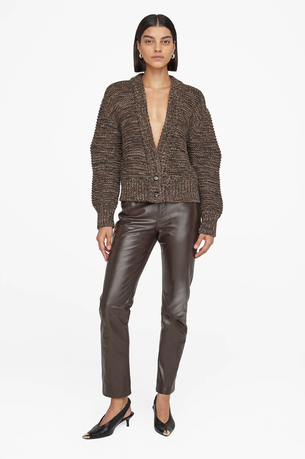 ANINE BING Dayna Cardigan in Marled Brown | Anine Bing
