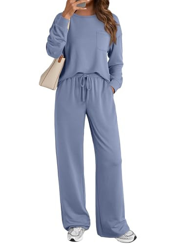 AUTOMET Womens Sweatsuits 2 Piece Lounge Matching Outfits Sweat Sets Tracksuit Travel Sweatshirts Fall Fashion Clothes 2026 Comfy Loungewear Pajamas Soft Pjs Blue M | Amazon (US)