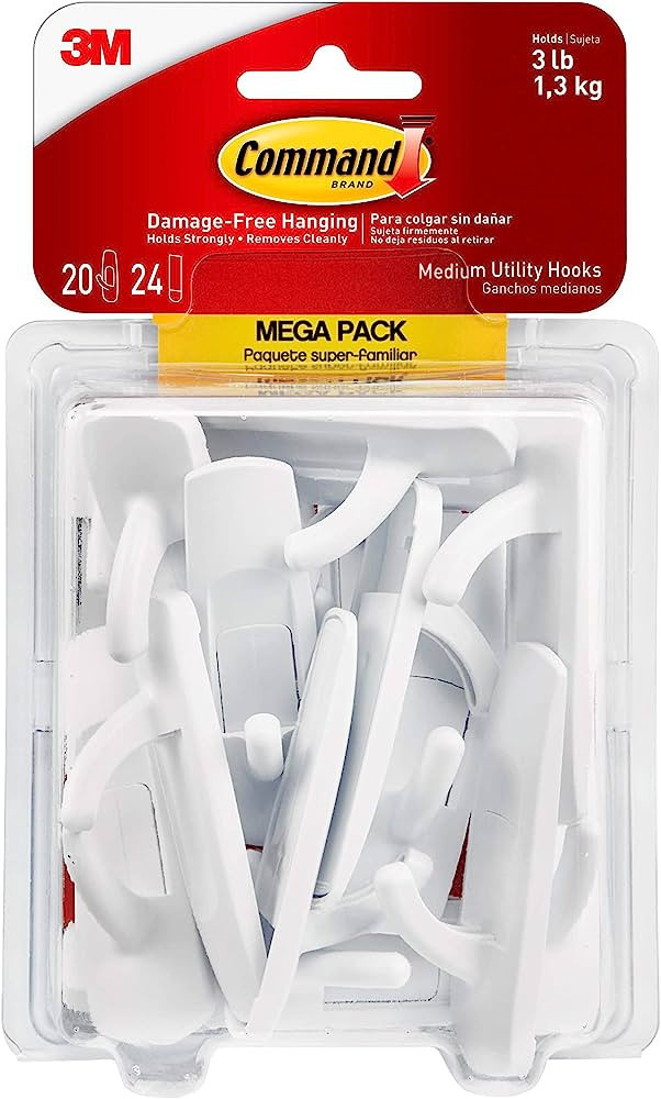 Command Medium Utility Hooks, Damage Free Hanging Wall Hooks with Adhesive Strips, No Tools Wall ... | Amazon (US)