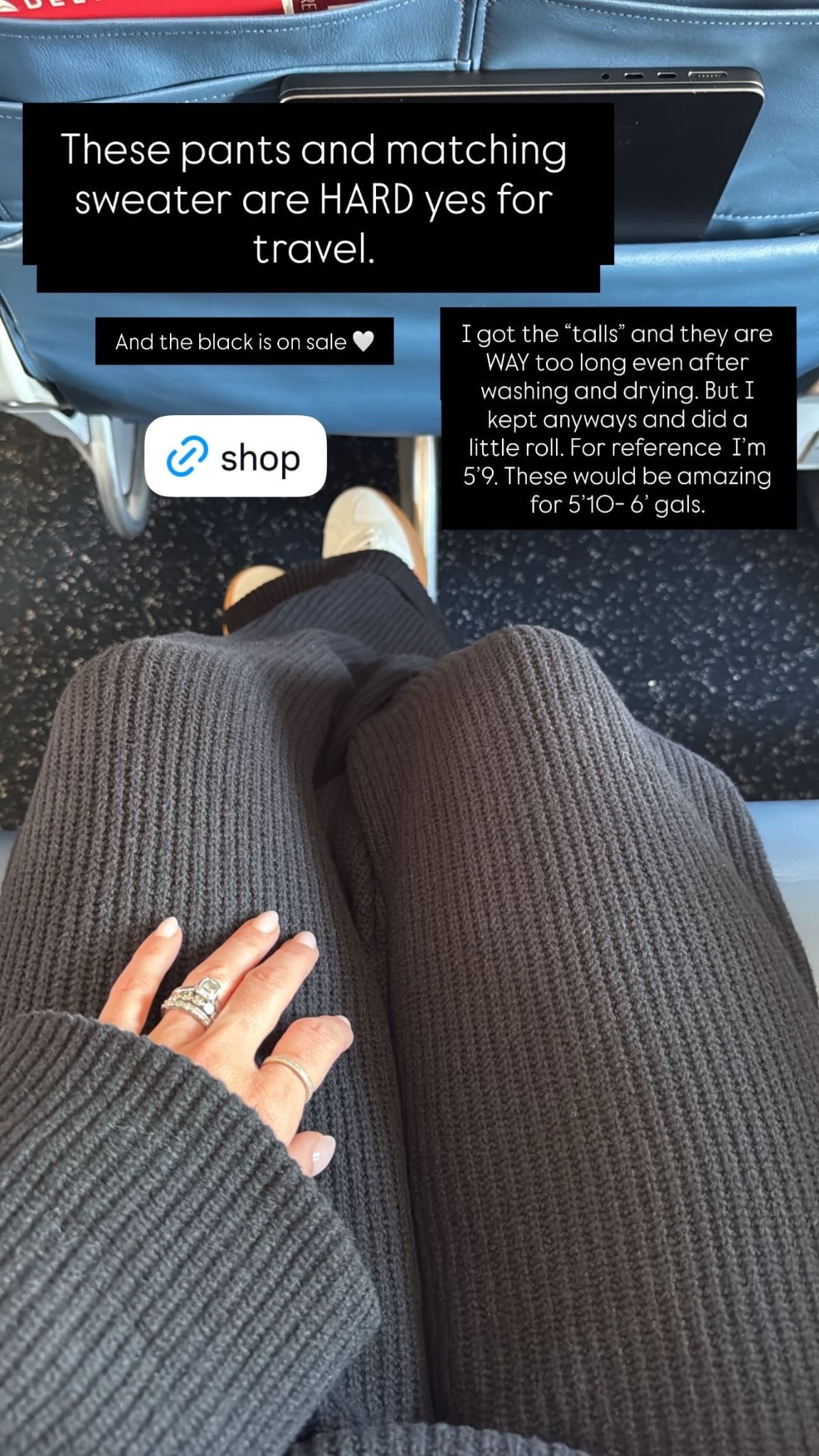 The best travel set! Traded the sweats for the sweaters for a more elevated but just as comfy look.  I’m wearing a size S in everything. The pants are “talls” and are too long. I’m 5’9 and wished I had gotten the regular length. Tall would be perfect for  5’10 + 

#LTKootd #LTKgrwm #LTKTravel